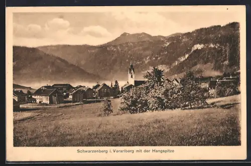 AK Schwarzenberg i. Vorarlberg, Ortspanorama mit der Hangspitze