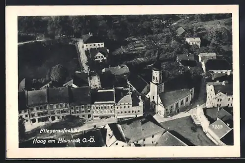AK Haag am Hausruck, Ortspartie mit Kirche, Fliegeraufnahme