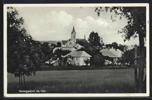 AK Herzogsdorf, Totalansicht mit Blick zur Kirche