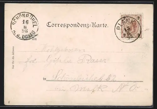 AK Plank, Ortspartie mit Kirche aus der Vogelschau