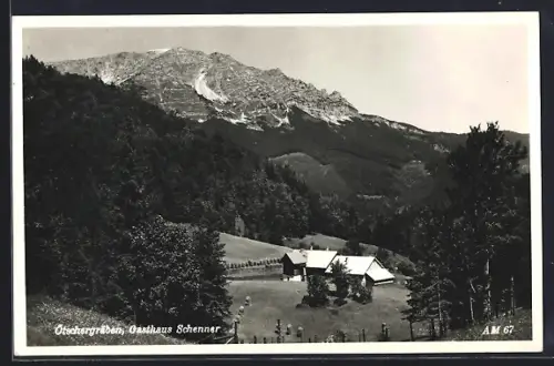 AK Ötschergräben, Gasthaus Schenner mit Bergpanorama