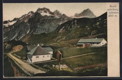 AK Stuben a. Arlberg, Ortspartie mit Bergpanorama