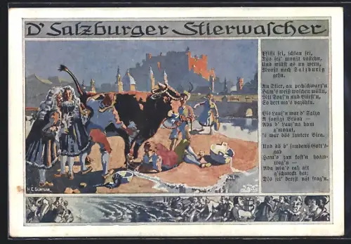 AK Salzburg, Salzburger waschen einen Stier, Gedicht über die Stierwascher
