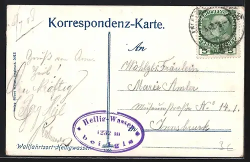 AK Heiligwasser bei Igls, Wohnhäuser auf Anhöhe mit Baumstümpfen