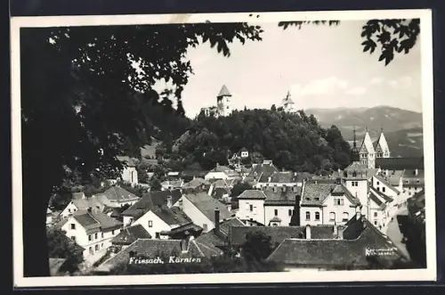 AK Friesach /Kärnten, Blick über die Dächer auf die Burg