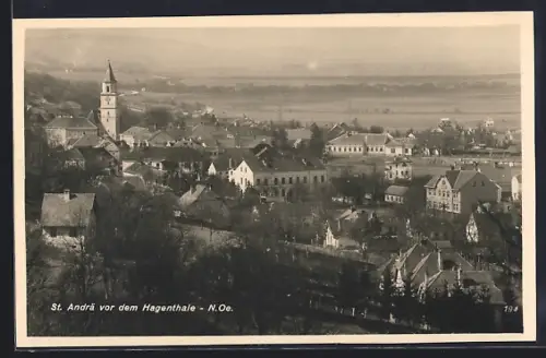 AK St. Andrä v. d. Hagenthale, Ortsansicht mit Fernblick aus der Vogelschau