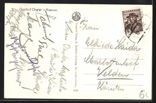 AK Kaprun, Gasthof Orgler, Palmen im Garten