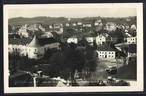 AK Gallspach, Vogelschau mit Gasthof Wurm, Zeileis Institut, Marktplatz und Schloss