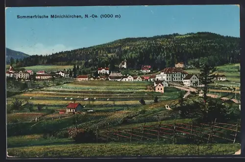 AK Mönichkirchen /N.-Oe., Ortsansicht über die Felder