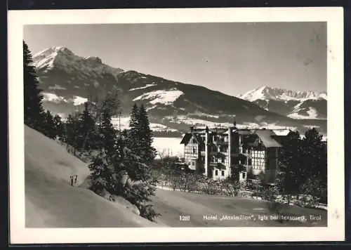 AK Igls bei Innsbruck, Hotel Maximilian mit Bergpanorama