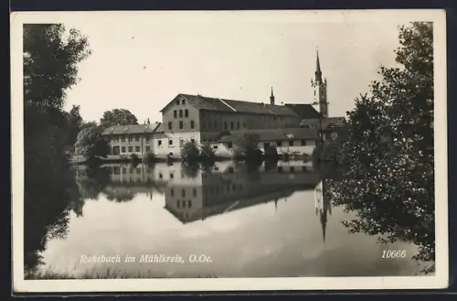 AK Rohrbach im Mühlkreis, Seeblick auf Industriegebäude und Kirchturm