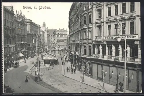 AK Wien, Graben, Strassenpartie mit Denkmälern aus der Vogelschau