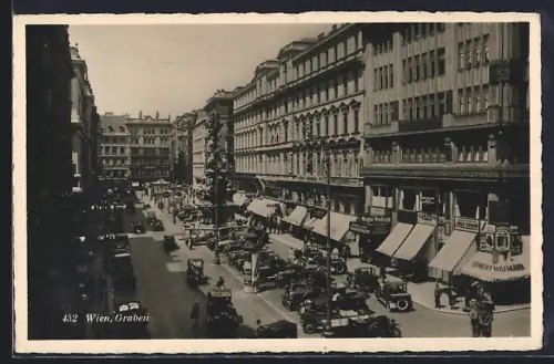AK Wien, Graben mit Geschäften u. Denkmälern aus der Vogelschau