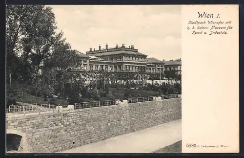AK Wien, Stadtpark Wienufer mit k. k. österr. Museum für Kunst u. Industrie