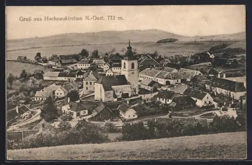 AK Hochneukirchen /N. Ö., Totalansicht mit Fernblick aus der Vogelschau