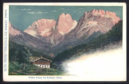 Künstler-AK Philipp + Kramer Nr. XXVIII /3: Wilder Kaiser, Blick zum Gipfel des Berges