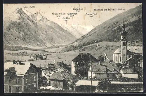 AK Fulpmes im Stubaital, Teilansicht mit Habicht und Aperer Pfaff