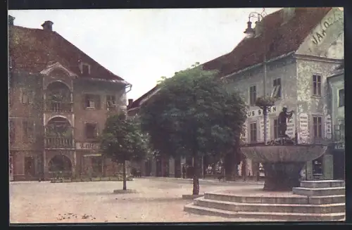 AK St. Veit an der Glan, Platzpartie mit Brunnen