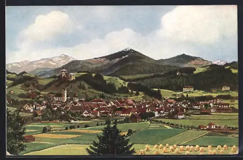 Künstler-AK Neumarkt / Stmk., Totale mit der Kirche