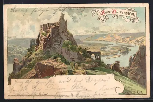 Künstler-AK Ludwig Hans Fischer: Dürnstein, Burgruine mit Blick ins Tal