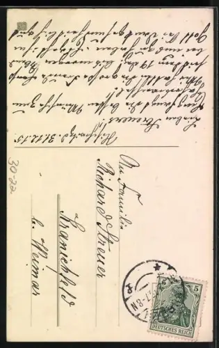 Künstler-AK Reichsfahne und Reichskriegsfahne in einem Kranz