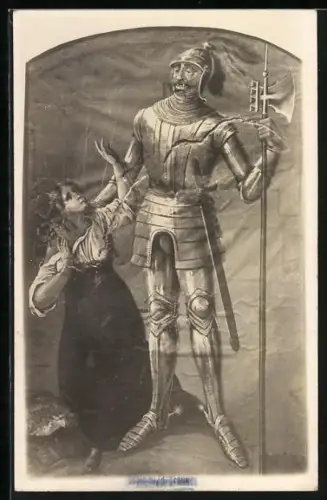 Künstler-AK Stein a. d. Traun, Heinz von Stein in voller Rüstung