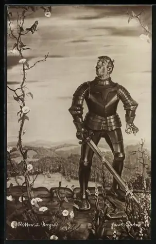 Künstler-AK Ritter zwitschert mit einem Vogel