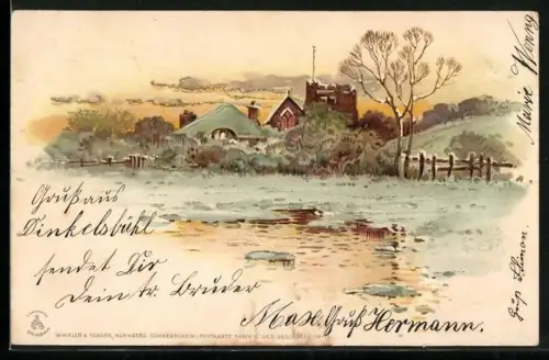 Sonnenschein-AK Ort am Fluss