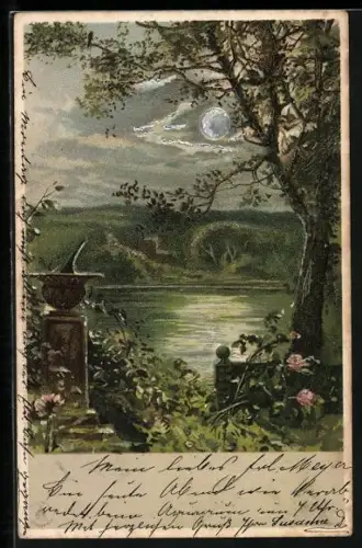Sonnenschein-AK Mond über einem See
