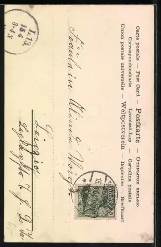 AK Frohe Ostern, Blick auf einen Turm bei Abendrot