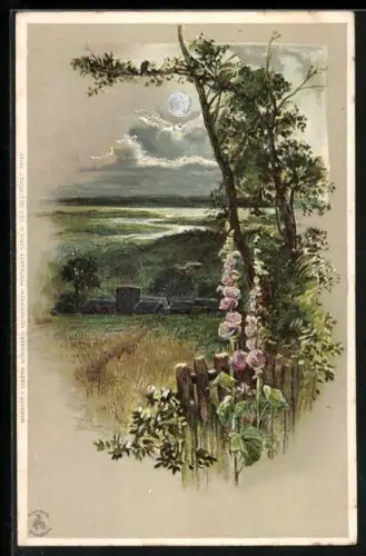 AK Blick auf Feld und Ortschaft im Wald