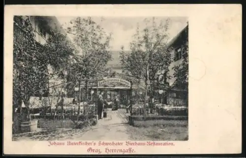 AK Graz, Schwechater Bierhaus-Restaurant von Johann Unterkircher in der Herrengasse