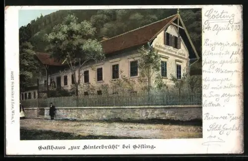 AK Gösting, Gasthaus zur Hinterbrühl mit Strassenpartie