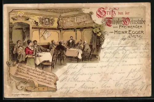 AK Graz, Restaurant Tiroler Weinstube von Heinr. Egger, Speisesaal
