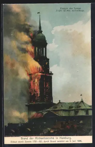 AK Hamburg-Neustadt, Brand der Michaeliskirche am 3. Juli 1906