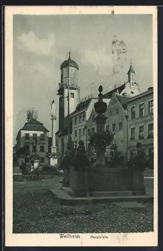 AK Weilheim / Obb., Strassenblick auf den Hauptplatz