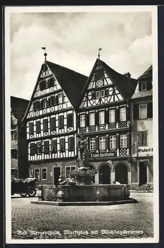AK Bad Mergentheim, Marktplatz mit Milchlingsbrunnen, Engel-Apotheke