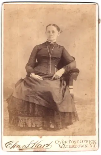 Fotografie Chas. S. Hart, Watertown /N.Y., Sitzende Dame im taillierten Kleid