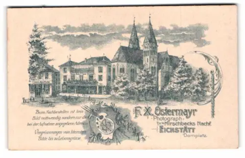 Fotografie F. X. Ostermayr, Eichstätt, Ansicht Eichstätt, Monogramm auf Malpalette, Blick zum Atelier nebst Dom