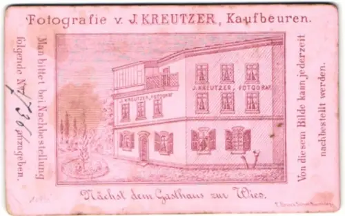 Fotografie J. Kreutzer, Kaufbeuren, Ansicht Kaufbeuren, Blick auf das Atelierhaus mit Werbeaufschrift