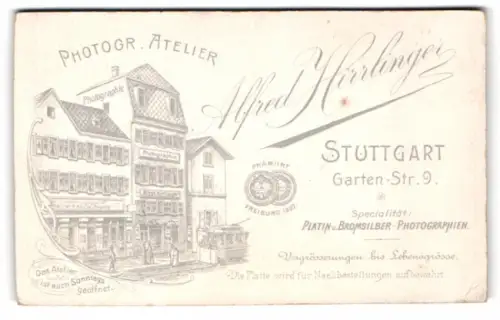 Fotografie Alfred Hirrlinger, Stuttgart, Garten-Str. 9, Ansicht Stuttgart, Frontansicht des Atelierhaus mit Strassenbahn