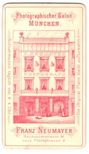 Fotografie Franz Neumayer, München, Neuhauserstr. 29, Ansicht München, Front des Atelier mit Schaufenstern