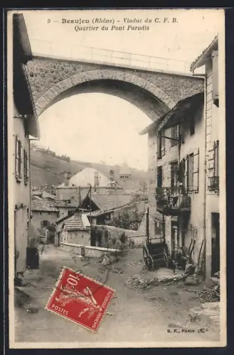 AK Beaujeu /Rhône, Viaduc du C. F. B., Quartier du Pont Paradis