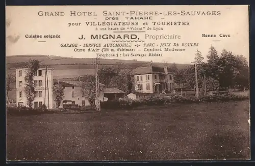 AK Saint-Pierre-les-Sauvages, Grand Hôtel et paysage environnant