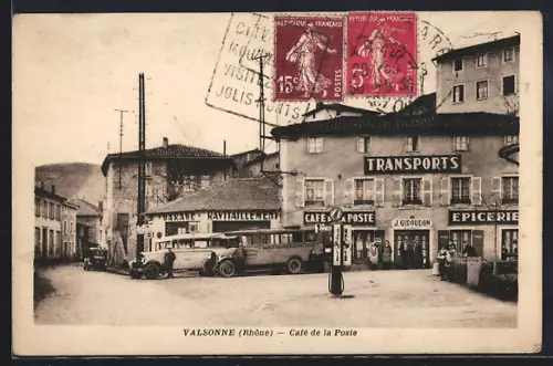 AK Valsonne /Rhône, Café de la Poste et Transports en face de l`épicerie