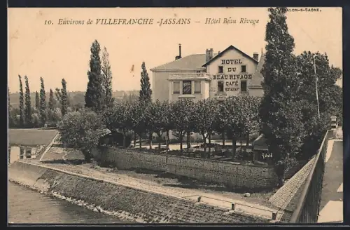 AK Villefranche-Jassans, Hôtel Beau Rivage et café avec jardin au bord de l`eau