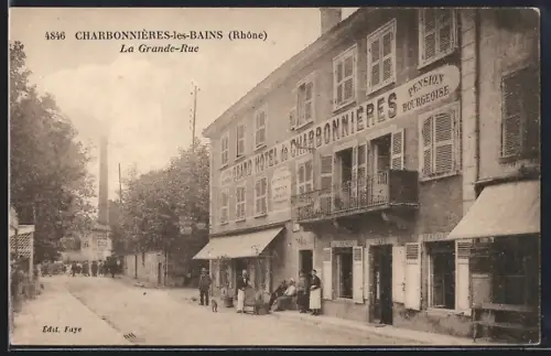 AK Charbonnières-les-Bains /Rhône, La Grande-Rue et le Grand Hôtel des Charbonnières