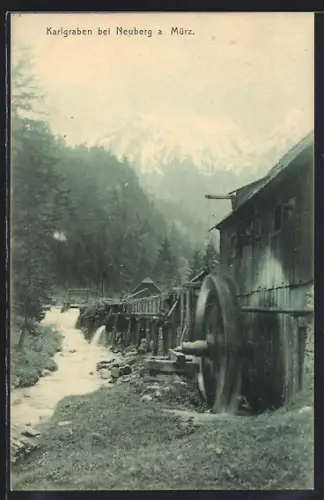 AK Karlgraben bei Neuberg a. Mürz, Schleuse mit Bergpanorama
