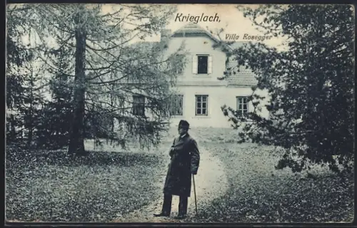 AK Krieglach, Villa Rosegger und Spaziergänger