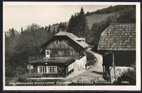 AK Alpl /Waldheimat, Gasthof Leitner / Holzbauer mit Strasse aus der Vogelschau